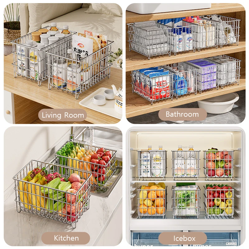 304 Stainless Steel Kitchen Organizer Basket desktop Drain Basket Bathroom Organization Basket Fruit Basket Snack Storage Rack