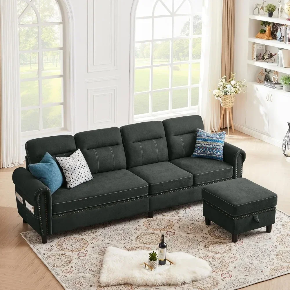 Convertible Sectional Sofa Couch, 4 Seater L Shaped with Ottoman Reversible Chaise, Modern Microfiber Couches for Living Room