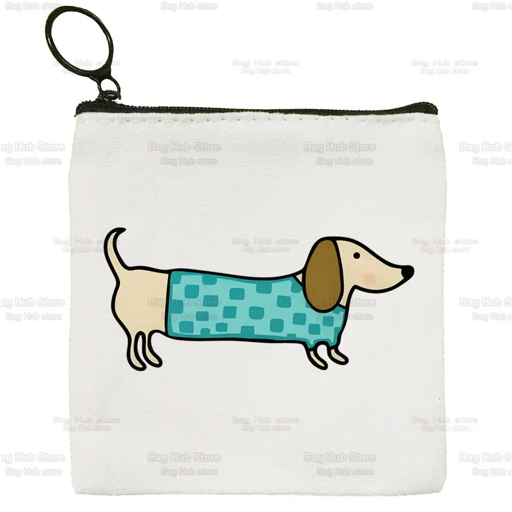 Dachshund Teckel Funny Cute Dog Animal Canvas Coin Purse Canvas Bag Small Square  Key Bag Storage  Card Coin Bag