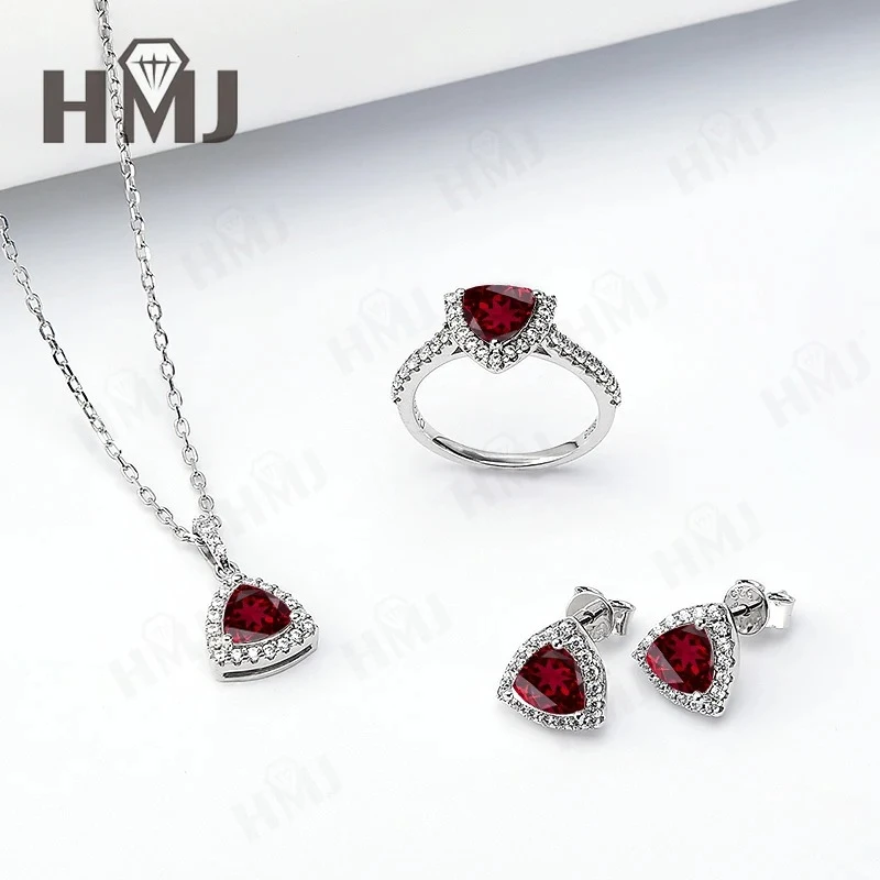 

Комплект ювелирных изделий, кольцо, серьги, ожерелье, форма триллиона, бриллиантовая огранка, выращенные в лаборатории драгоценные камни, стерлинговое серебро 925, оптовая продажа, высокое качество