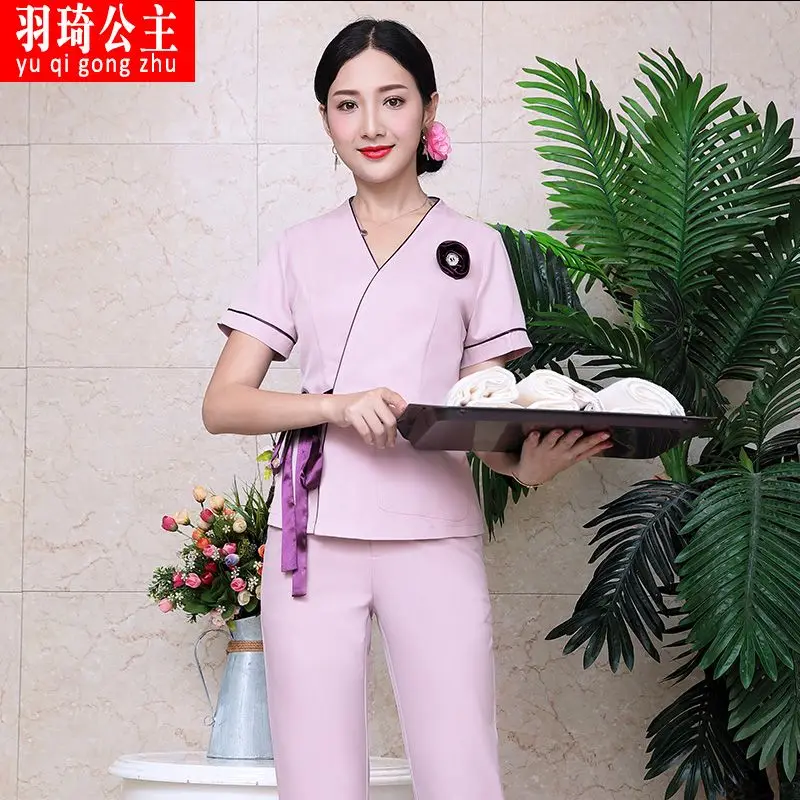 女性のための新しい夏の半袖フットマッサージ健康美容師オーバーオール