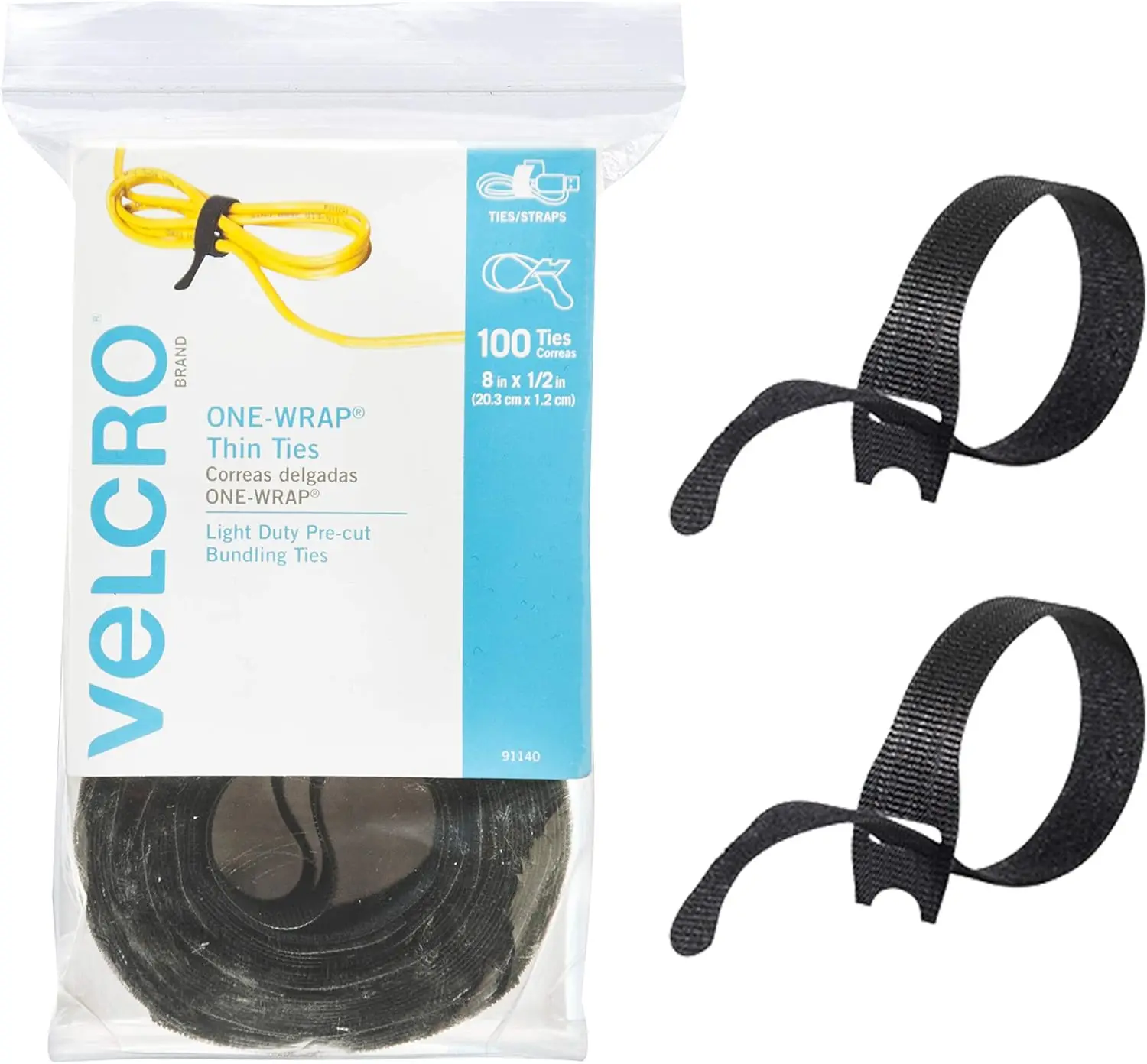 

100-Pack Thin Cable Ties for Cord Management, 8x0.5" Black, Reusable Wire Straps for Home Office