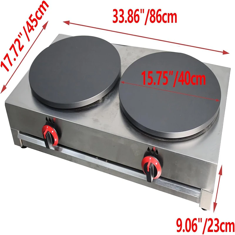 صانع الفطائر التجارية LP صانع كريب الغاز مزدوج الرأس آلة فطيرة 40 سنتيمتر آلة صينية اللوحة مع صمام الضغط المنخفض