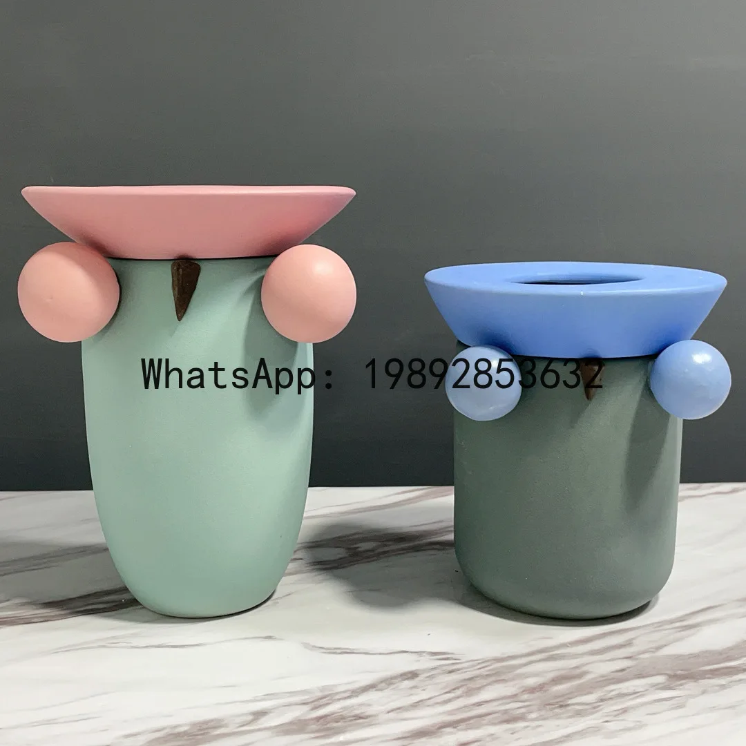 Ceramic Vase Cartoon Geometric Ball Colored Ceramic Crafts Floral Arrangement Accessories Hand-made Flower Vase Home Decor