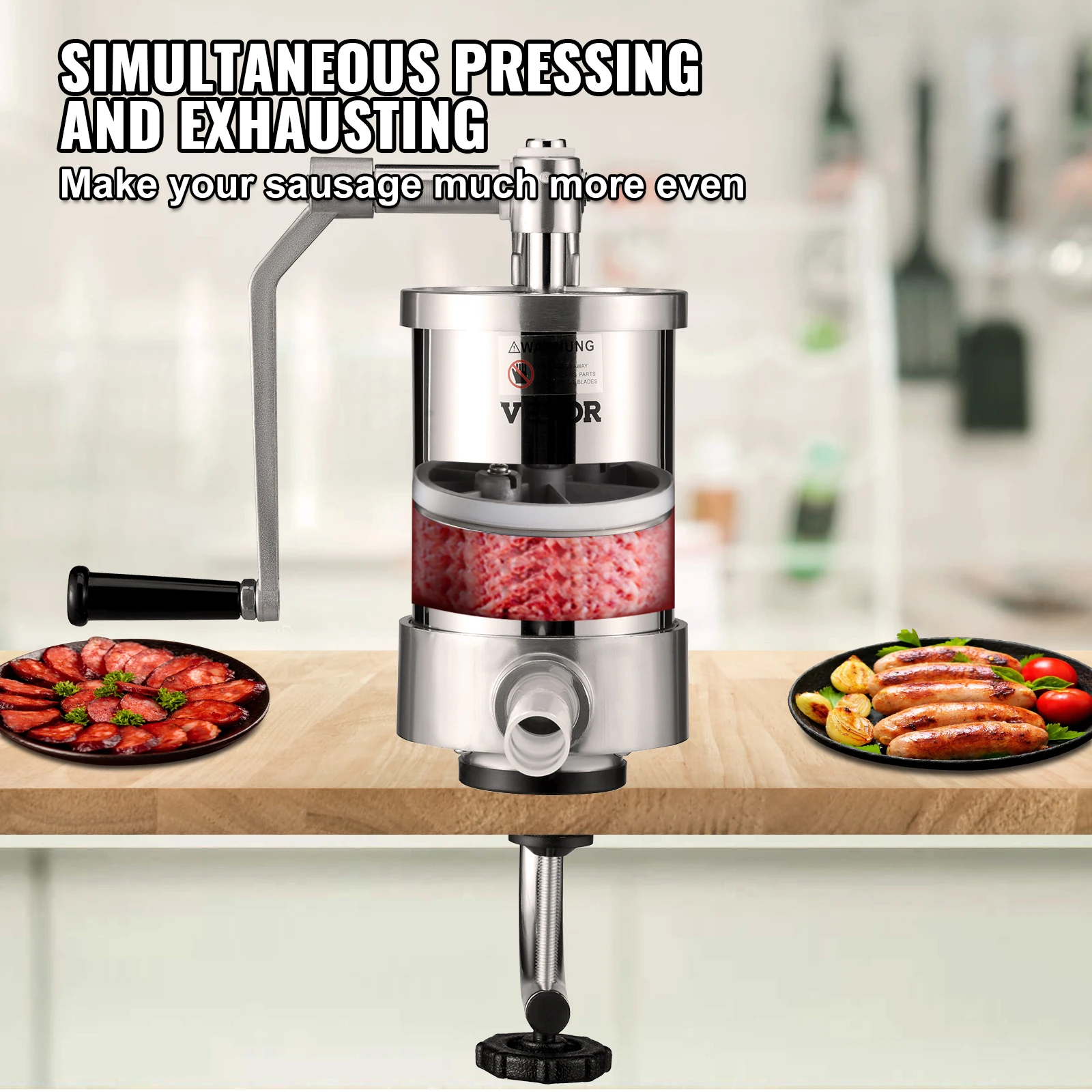 VEVOR 1.5/3L Capacity Vertical Sausage Stuffer Food Filling Processors with 3 Stuffing Tubes Kitchen Accessories Home Appliance