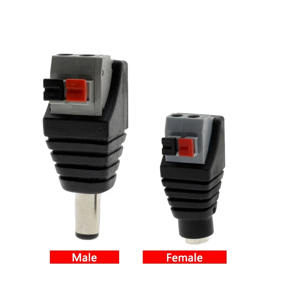 1Pcs DC Female Male Power Jack Connector Crimp Terminal Block Switch Connector 2Pin 5050 3528 Single Color LED Strip 5.5*2.1MM