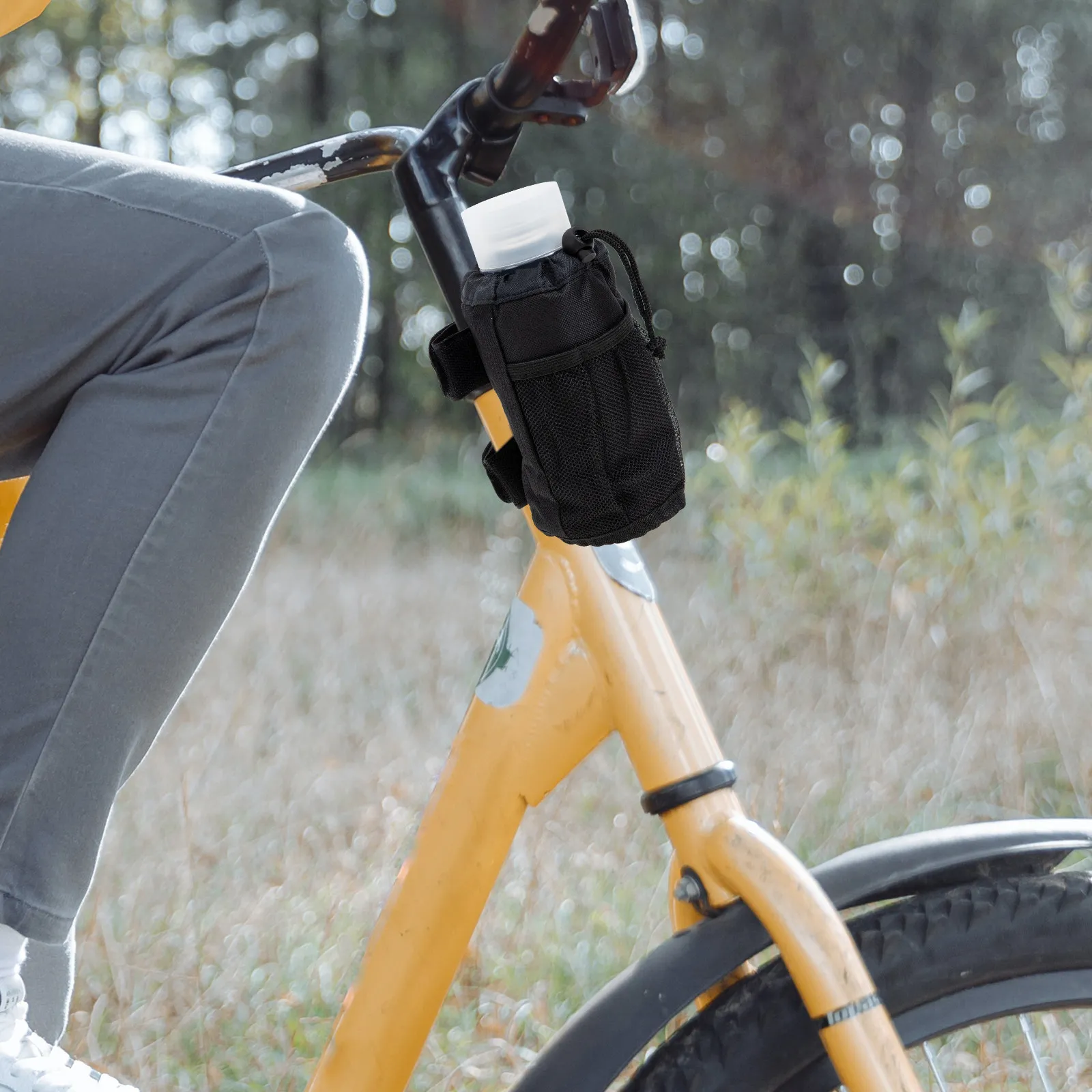 

Bike Water Bottle Holder Bag Handlebar Drink Holder Cycling Outdoor Bottle Rack Waterproof Expandable Mesh Storage Pouch