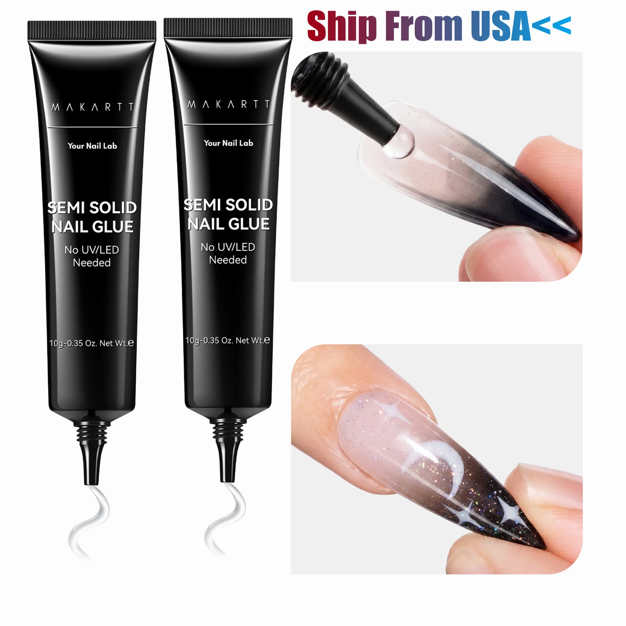 

Makartt Hema-Free Semi Solid Nail Glue Strong Air-Dry 20s Fake Nail Tips Adhesive No UV Needed DIY Manicure 10ml Home Salon