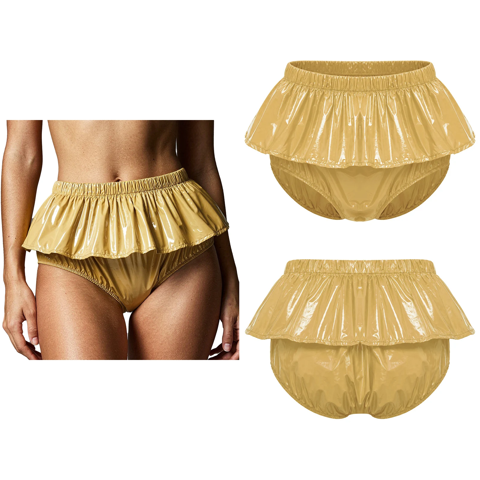 Women Swimsuit Glossy Waterproof Briefs Skirted Resuable Urinary Incontinence Diaper Cover Elderly Bedridden Adaptive Underwear