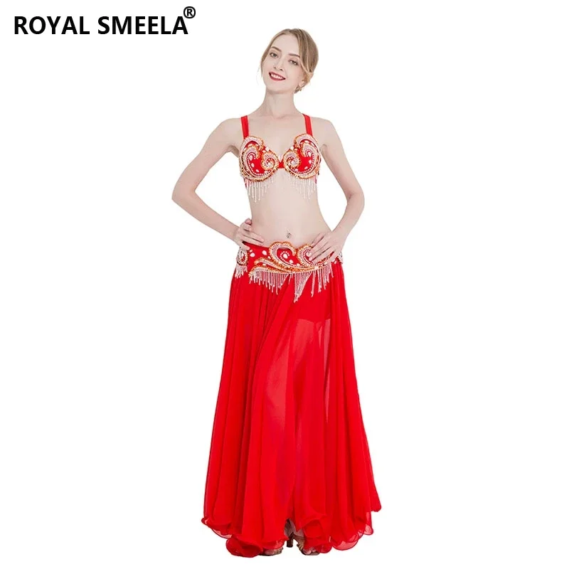 Fringe belly dance costume belly dance rhinestone bra belt 720 degree skirt Carnival costume 3pcs set women's dancing outfit