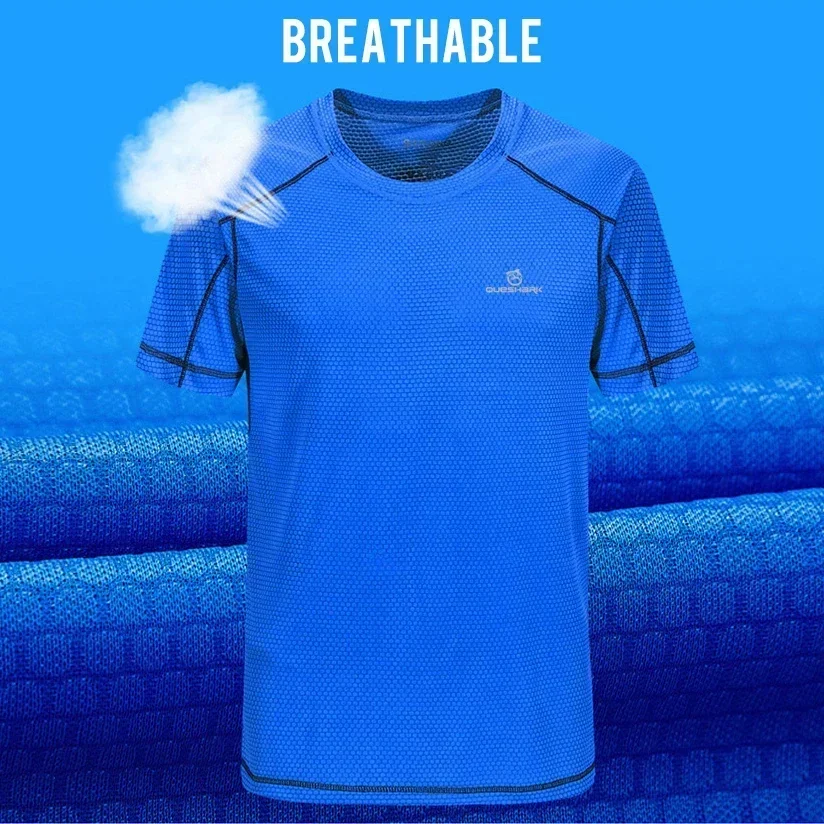 QUESHARK-Camiseta de manga corta de secado rápido para hombre, camisetas transpirables para correr, Fitness, gimnasio, entrenamiento, Camiseta