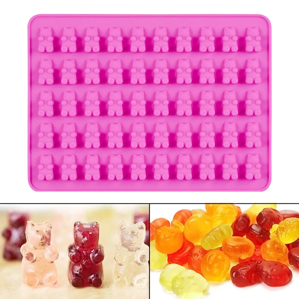 50-Piece Cartoon Bear Silicone Chocolate Mold Food-Grade Baking Tray for Candy Soap Ice Cubes Cake Decor DIY Party Supplies Pink