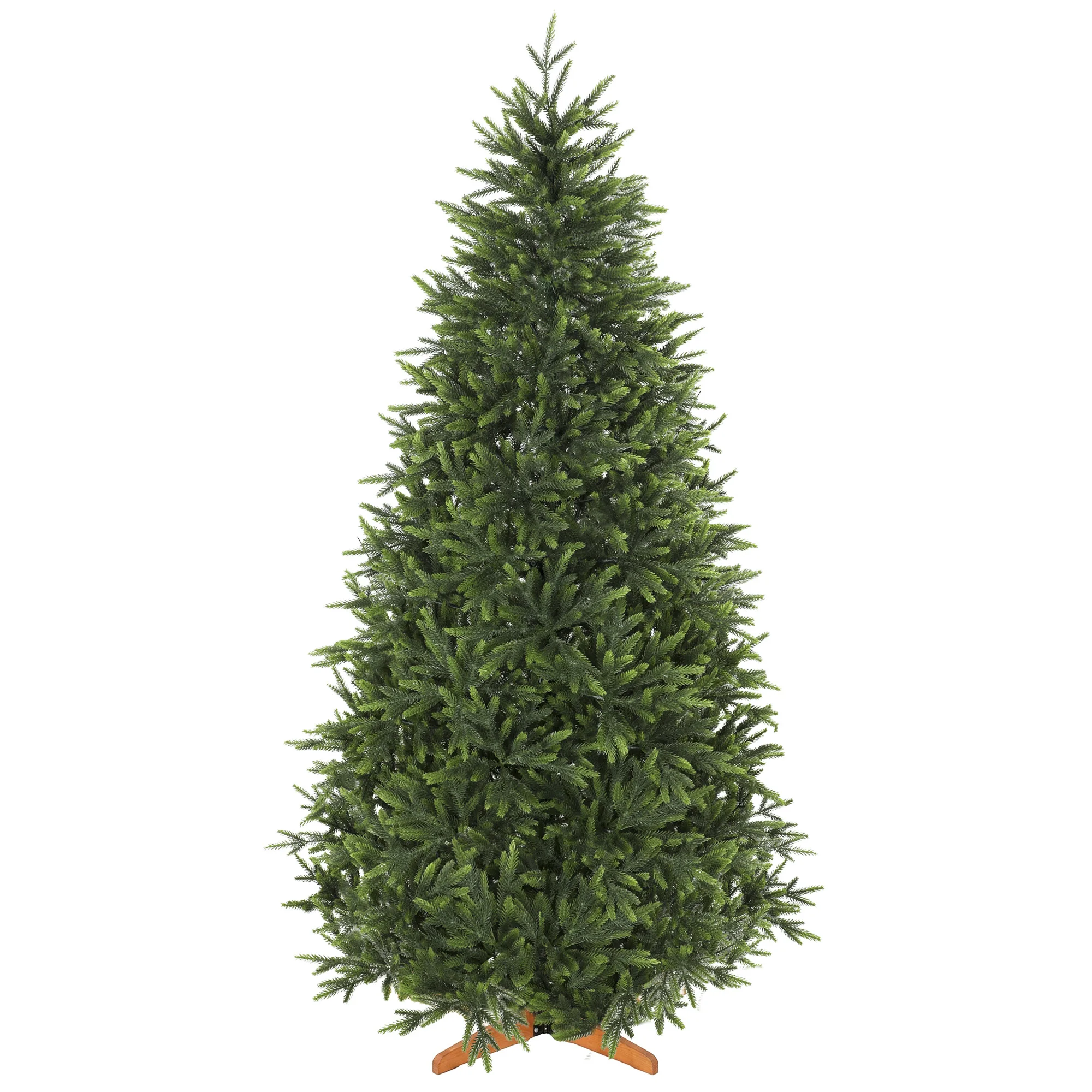 Albero di Natale artificiale Nordmann, 210 cm, 1008 aghi in PE dall'aspetto realistico, con struttura a cerniera, supporto in legno, colore verde.
