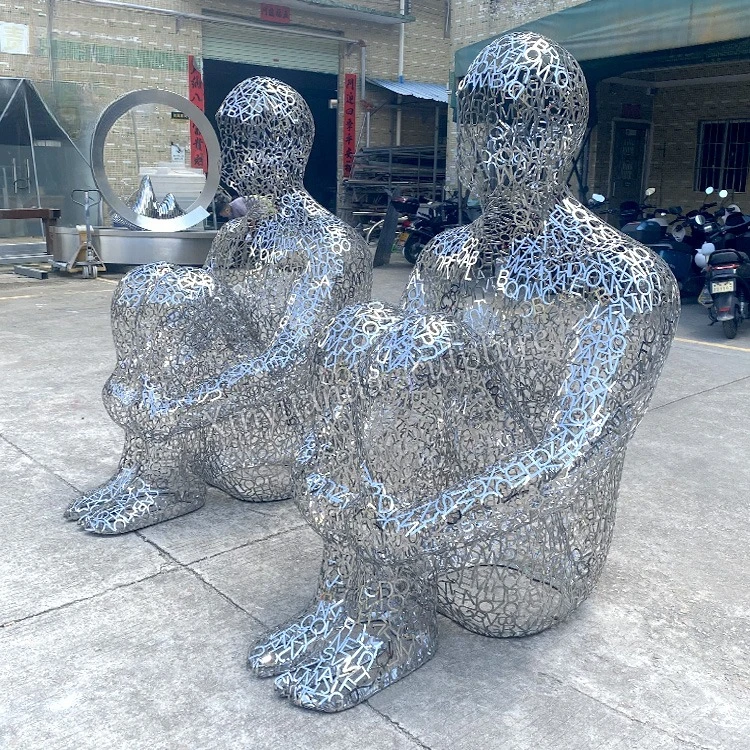 Customized large outdoor stainless steel hollow figure sculpture crafts process for urban garden landscape floor ornaments