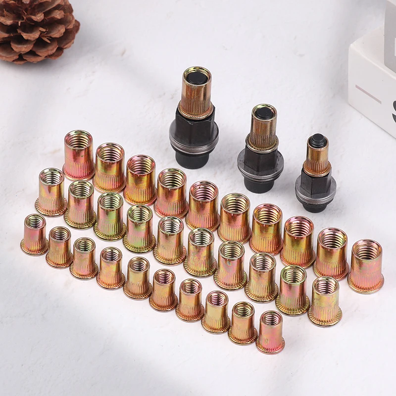 10pcs Hand Rivet Nut Tool Set Manual Riveter Kit With M3-12 Nut Heads For DIY Repair Installation, Easy Use Accessory