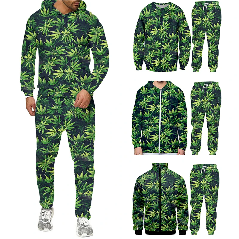 

2 Pie Hooded Sweater Leaves Winter 3D Printed Set Men's Sportswear Tracksuit Long Sleeve Men's Clothing Suit Dropship Harajuku