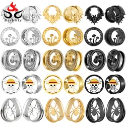 Earblity 2PCS 316 Stainless Steel Ear Gauges Hypoallergenic Ear Plugs Tunnels Piercing Women Body Jewelry Snake Mushroom
