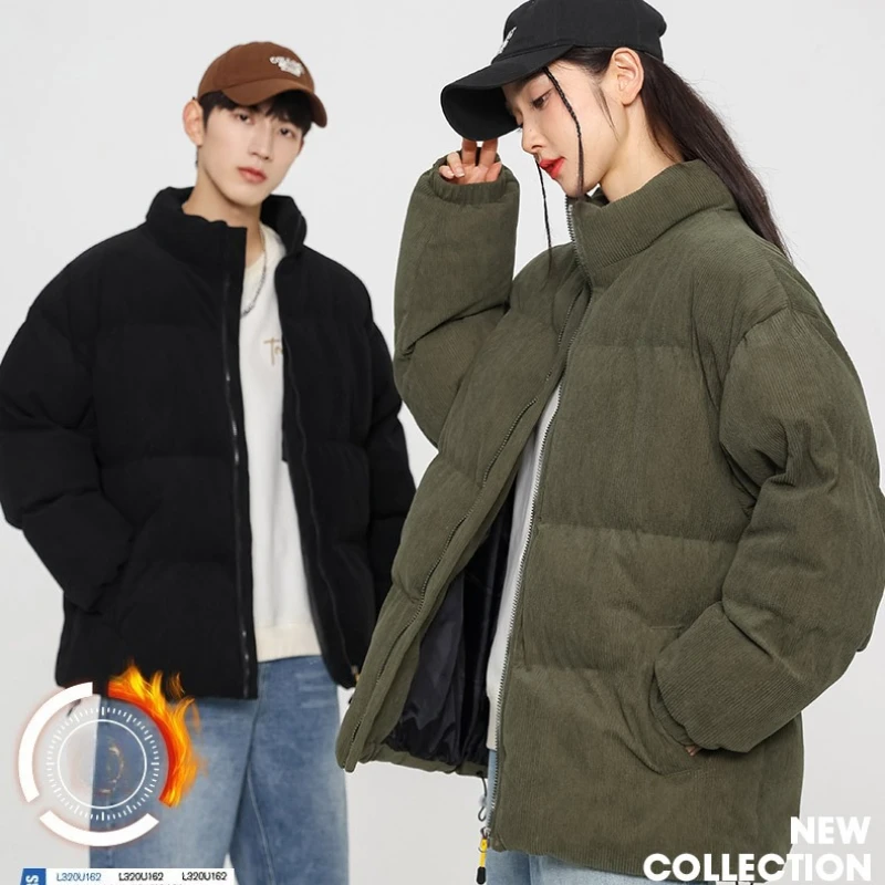 

Winter Thicken Corduroy Puffer Coat Women Fashion Solid Stand Collar Parkas Casual Warm Female Cotton Down Padded Zipper Jackets