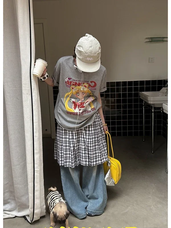 

Japanese Sailor Moon Print T-shirt Casual Loose American Retro Short Sleeve 2025 Summer New Top