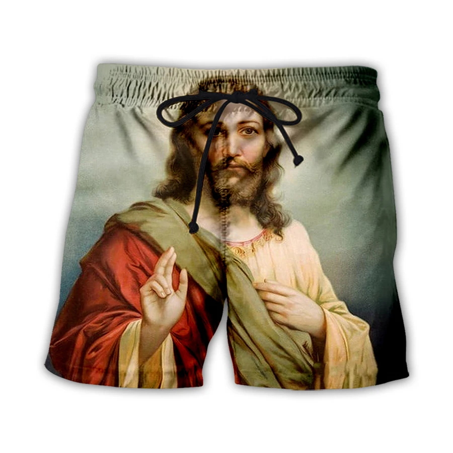 Fashion Jesus Christ 3D Print Hawaiian Beach Shorts Summer Men\'s Oversized Surfing Board Shorts Swimwear Trunks Kids Clothing