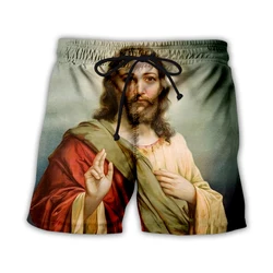 Fashion Jesus Christ 3D Print Hawaiian Beach Shorts Summer Men's Oversized Surfing Board Shorts Swimwear Trunks Kids Clothing