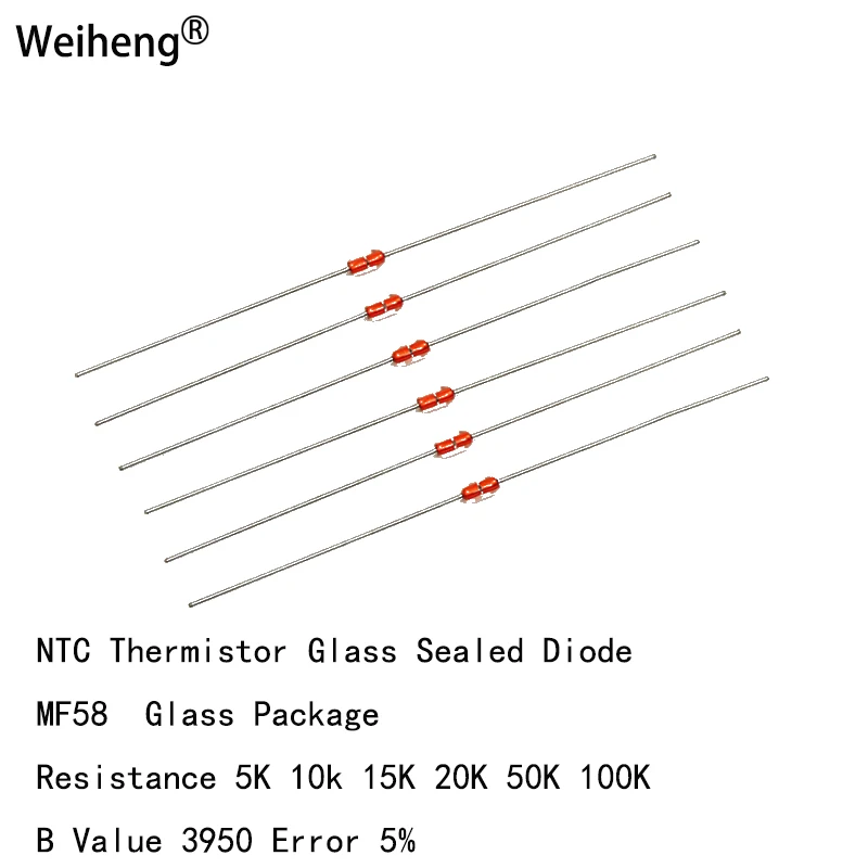 MF58 Glass Sealed Diode 10pcs Resistance 5K 10K 20K 50K 100K BValue3950 Precision5%Electric Heating Furnace With NTC Thermistor