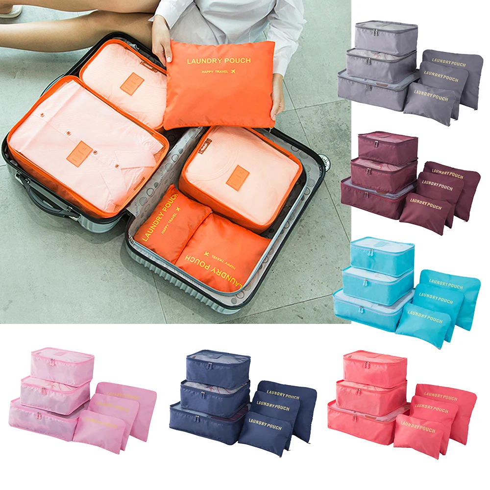 

6 PCS Travel Storage Bag Set for Clothes Tidy Organizer Wardrobe Suitcase Pouch Travel Organizer Bag Case Shoes Packing Cube Bag