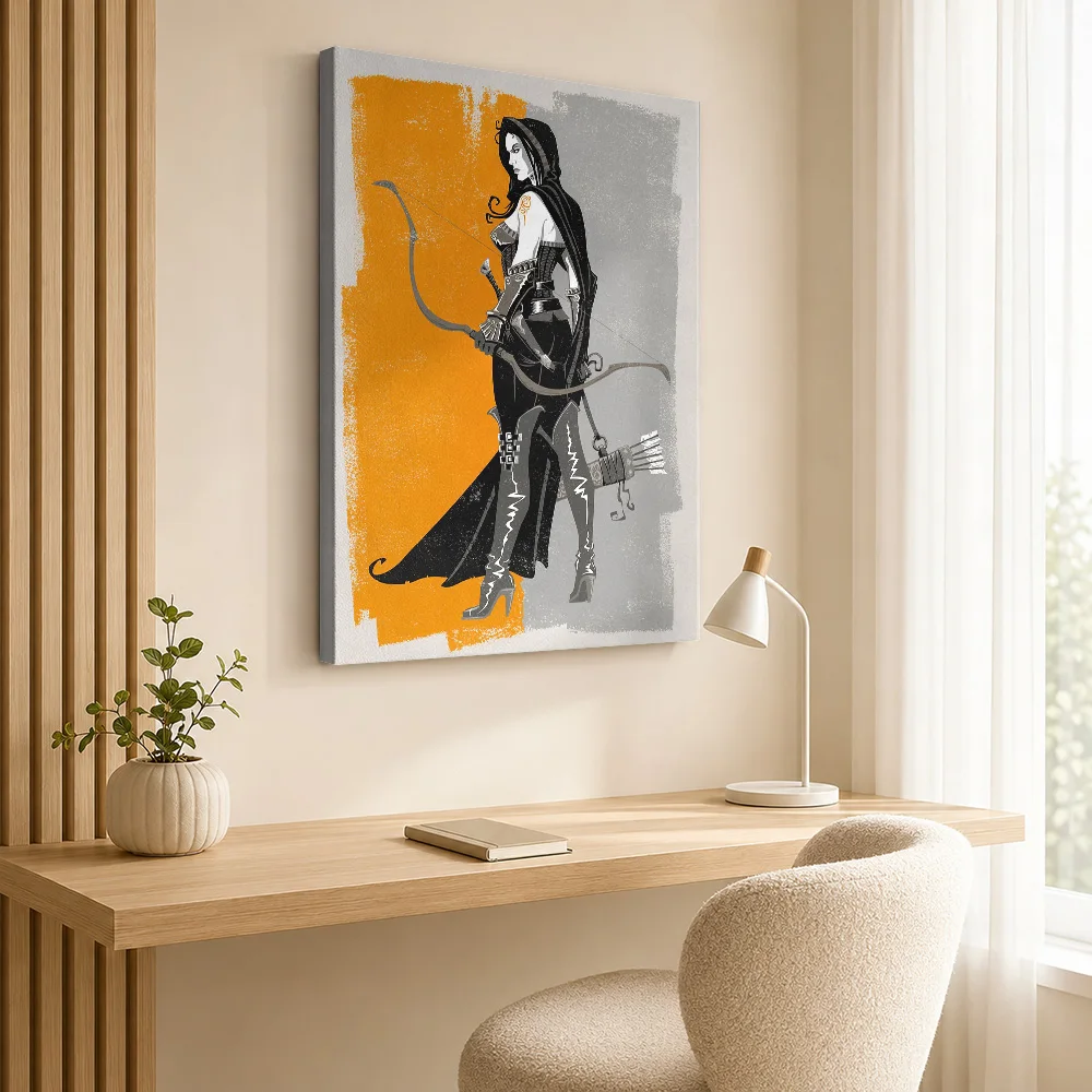 Female Cloaked Archer Canvas Print Customized Photo Detailed Illustration Wall Art For Creative Studio, Adventure Lover Gift