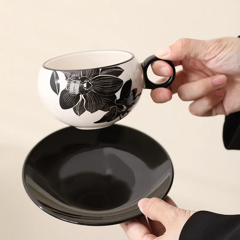

Luxury Ceramic Coffee Cup and Saucer Set for Tea Restaurant Commercial Use Elegant Porcelain Mug Women Gift