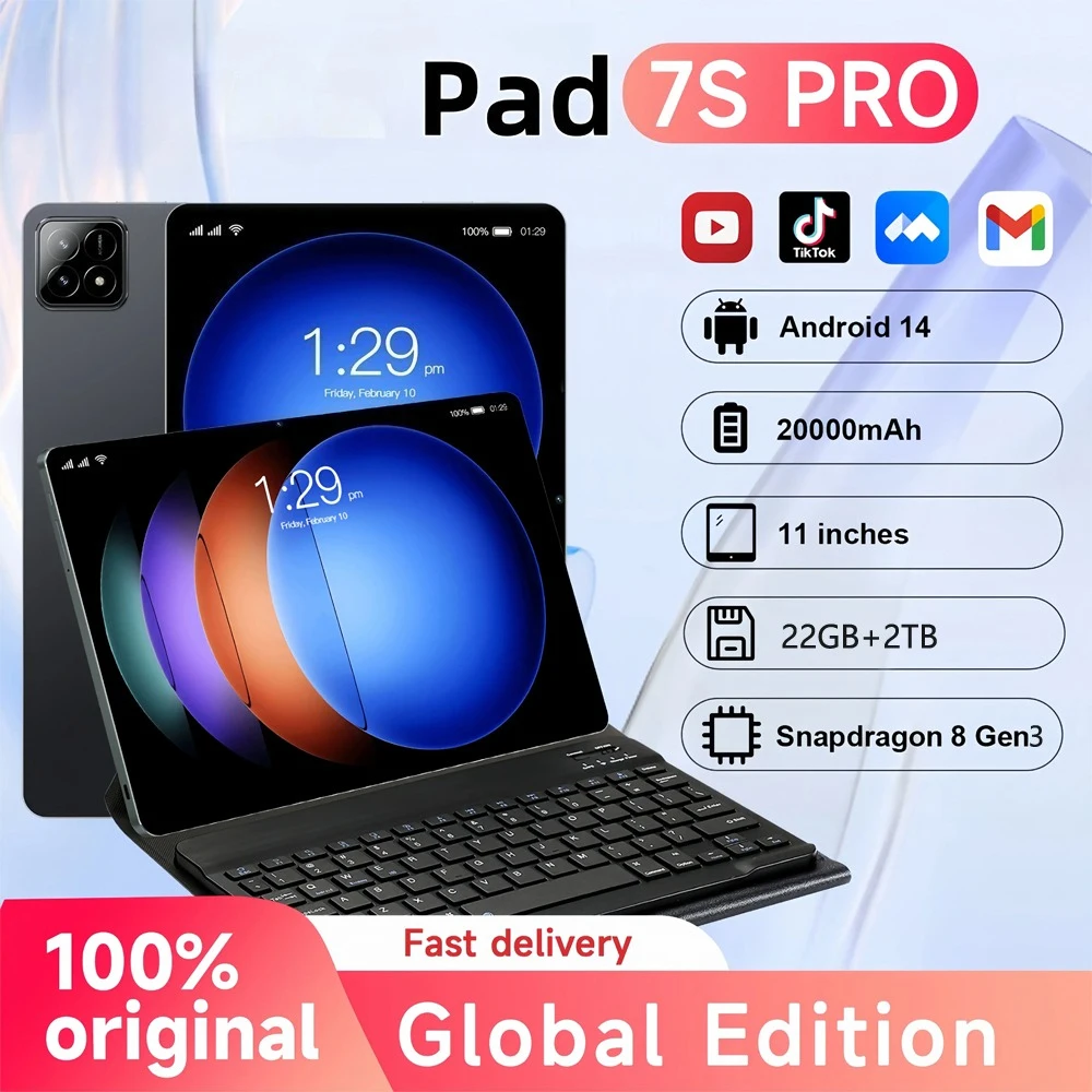 

Original Pad 7s pro Tablet PC 22GB+2TB Global Version Android Global Version 10 Inch Tablets Tab 20000mah 5G Dual SIM For Kids