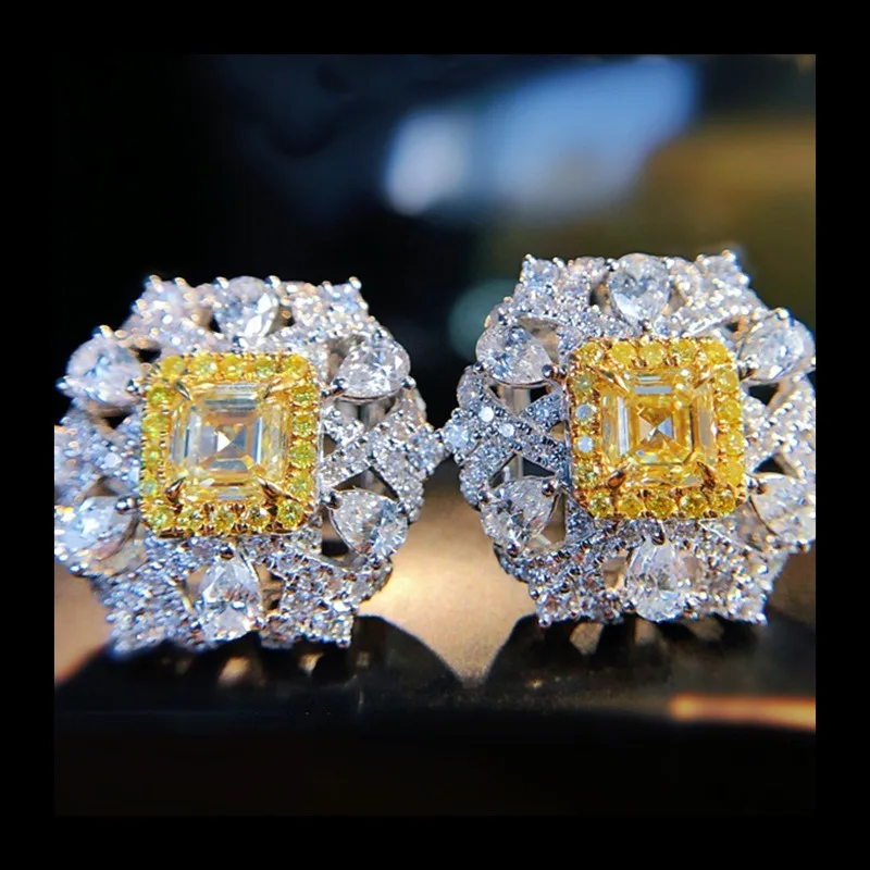

Designer Asci Thick Color Yellow Diamond Stud Earrings, Slightly Inlaid Canary Yellow Diamond Women