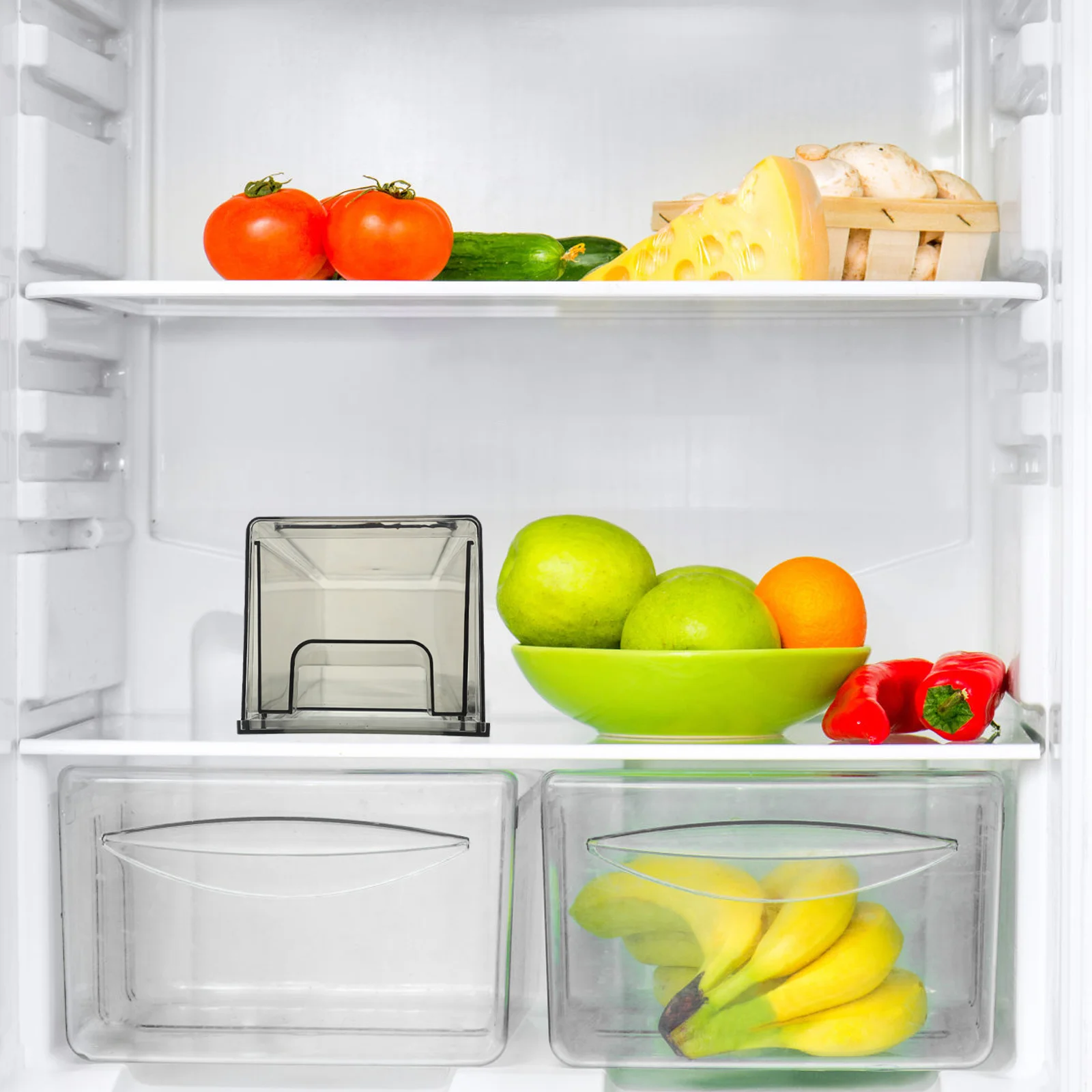

1 Piece Medium Grey Fridge ganizer Box Refrigerator Storage Crisper Freezer Container Pantry Holder Easy Clean Vegetable Fruit