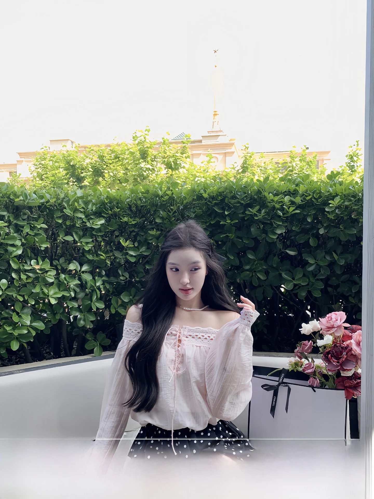 

OYFF Sweet Sle Long Sve Lace Splice oulder Bared Bal Women's irt Floral Pattern Breathable Comfortable Polyester