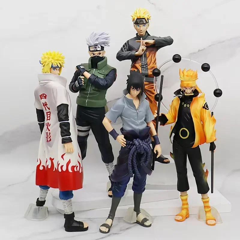 26Cm Bandai Naruto Anime Figuur Shippuden Uchiha Sasuke Hatake Kakashi Namikaze Minato Action Figure Collectie Model Speelgoed Geschenken
