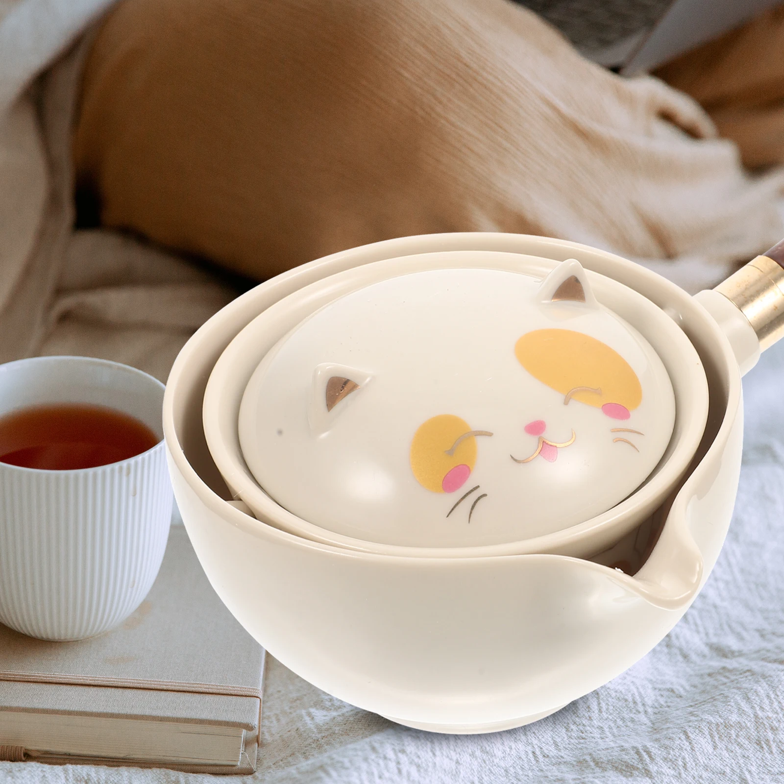 

Ceramic Tea Pot Side H 360 Degree Rotating Design Easy Clean Heat Resistant Teapot Kitchen Single Serve Travel