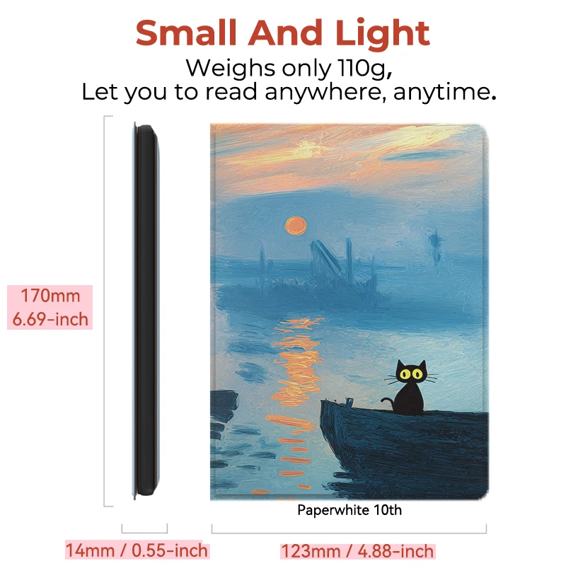 Etui Twosheep Hard Shell do Kindle Paperwhite 12. generacji, Kindle Colorsoft, Kindle 11. generacji, etui z klapką, funkcja automatycznego usypiania i budzenia, motyw Monet i kotów. — zdjęcie produktu 3