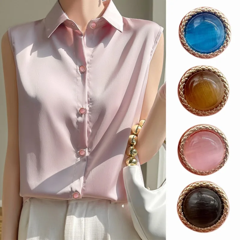 FCXDG 10pcs Fashion Versatile Colourful Cat Eye Metal Buttons Shirt Dress Collar Cuffs Decorative Small Buttons Sewing Supplies