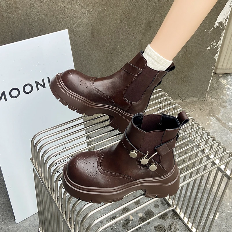 

Женские ботильоны «Челси» в британском стиле на толстой подошве с большой головкой, новые дышащие мотоциклетные ботинки осень/зима 2025 г.