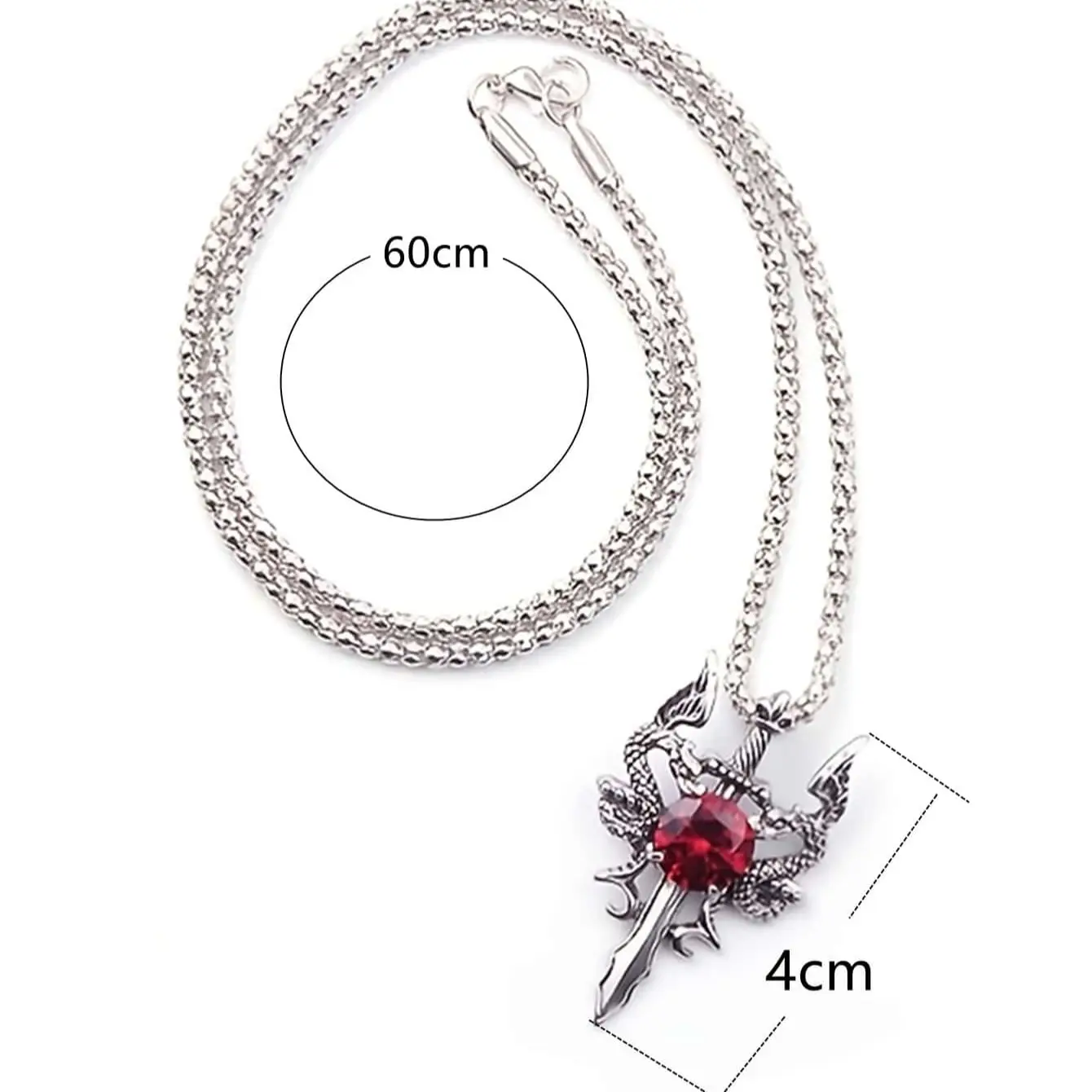 1 Gothic Style Women\'s Ancient Silver-color Evil Dragon Gem Pendant Necklace Personalized Fashion Street Sweater Chain Jewelry
