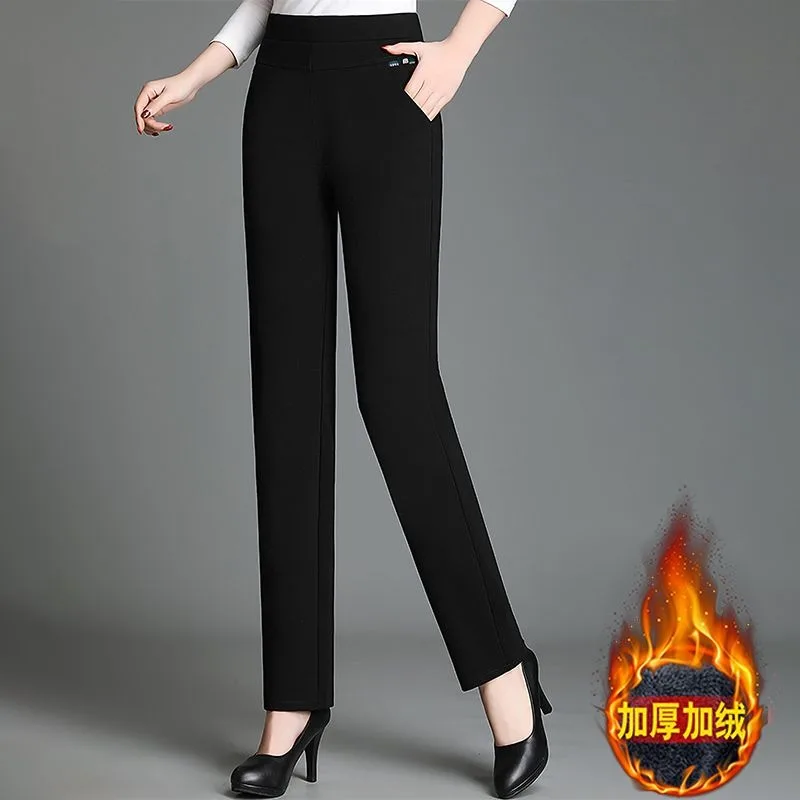 冬用パンツ レディース 厚手 ベルベット 暖かい 中高年女性用 ストレート アウターパンツ 春秋