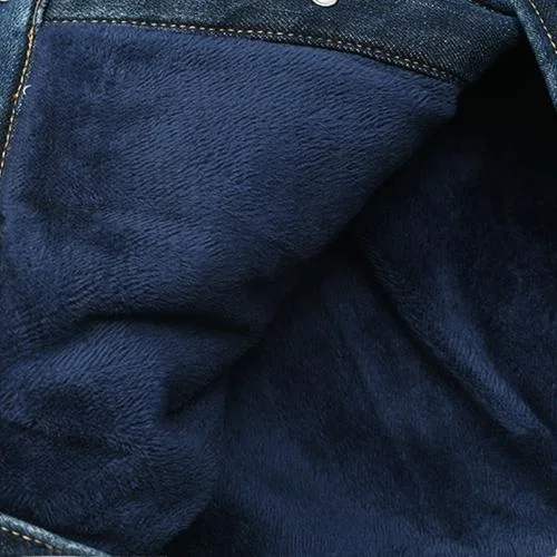 

Retro Waed Fce Lined Classic Workwear Denim Jaet Thiened Autumn Winter Outerwear Trendy Youth Casual Long Sve Coat