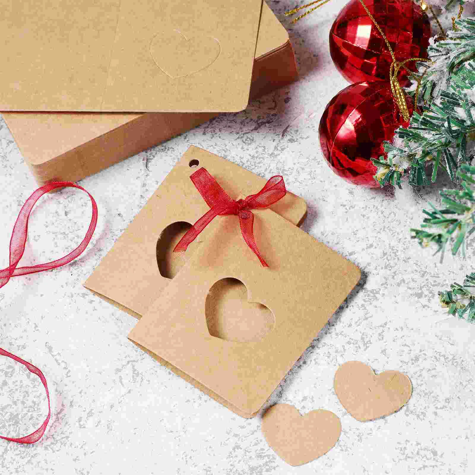 50 Pcs Decor Kraft Paper Tag Blank Hollow Heart Shape Bride Lable for Wedding Birthday Decoration