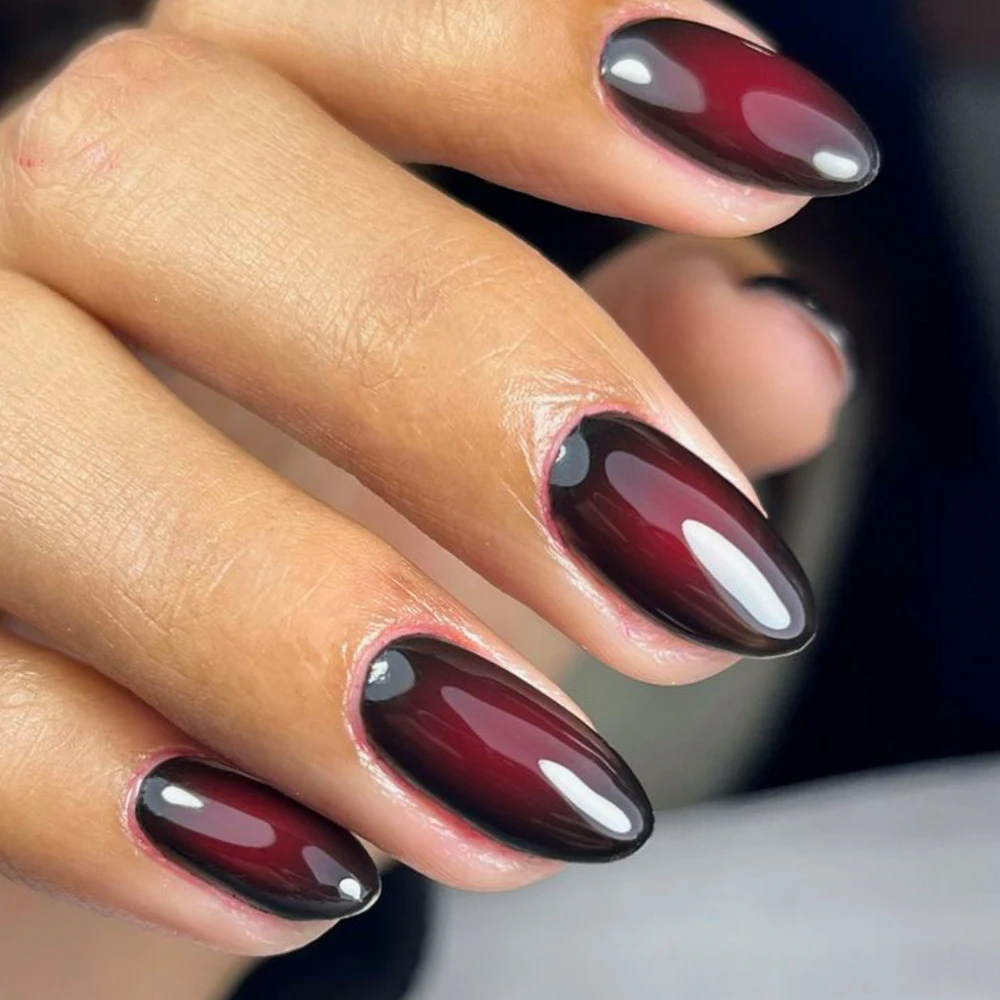 

24Pcs Almond-Shaped Nails, Simple and Stylish Y2K Red Gradient Press-On Nails, High-End Glossy Halo Press-On Nails Suitable for Women, Suitable for Weddings, Dates, and Daily Wear, Removable Press-On Nail Set with Nail Glue and File