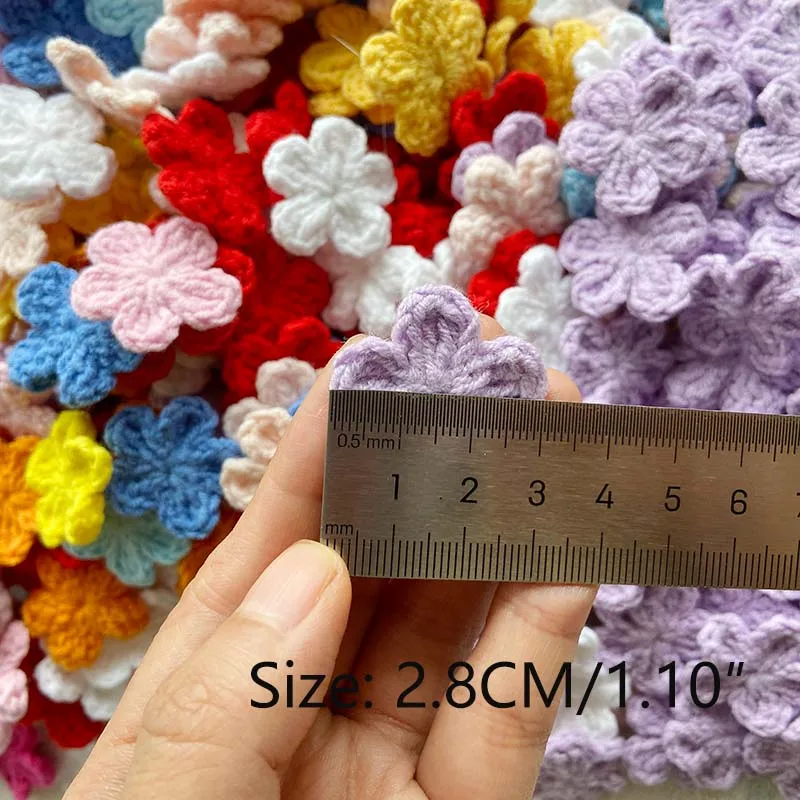 60Pcs/100Pcs 2.8CM/1.10″ Handmade Colorful Crocheted 3D Flower Knitted Patch Craft Ornament DIY Clothing Sewing Supplies Lace