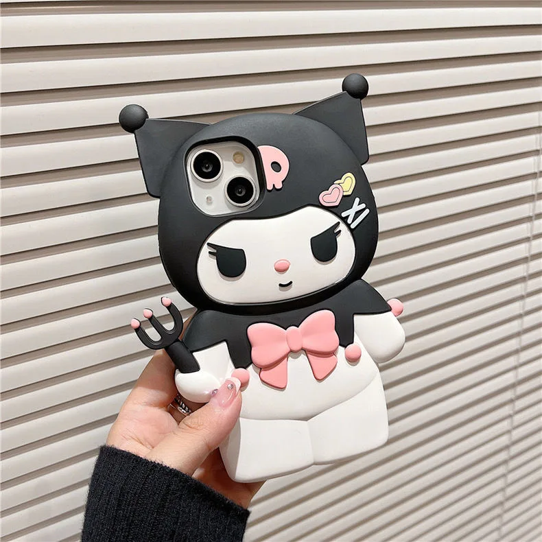 Cute Stereo Hello Kitty My Melody Kuromi Phone Case for IPhone 16 15 14 13 12 11 Pro Max X XR XS MAX Soft Silicone Cover Funda