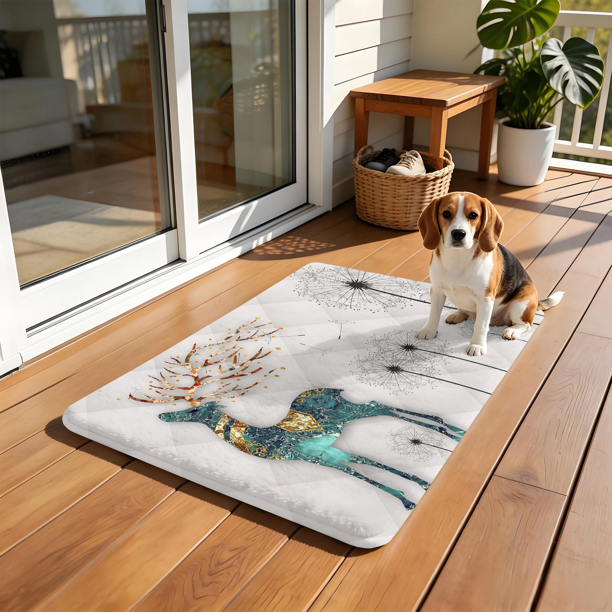 Aesthetic Deer Dandelion Door Mat Abstract Art Non-Slip Water Absorbent Bathroom Rug Floor Carpet for Home Decor - view 3
