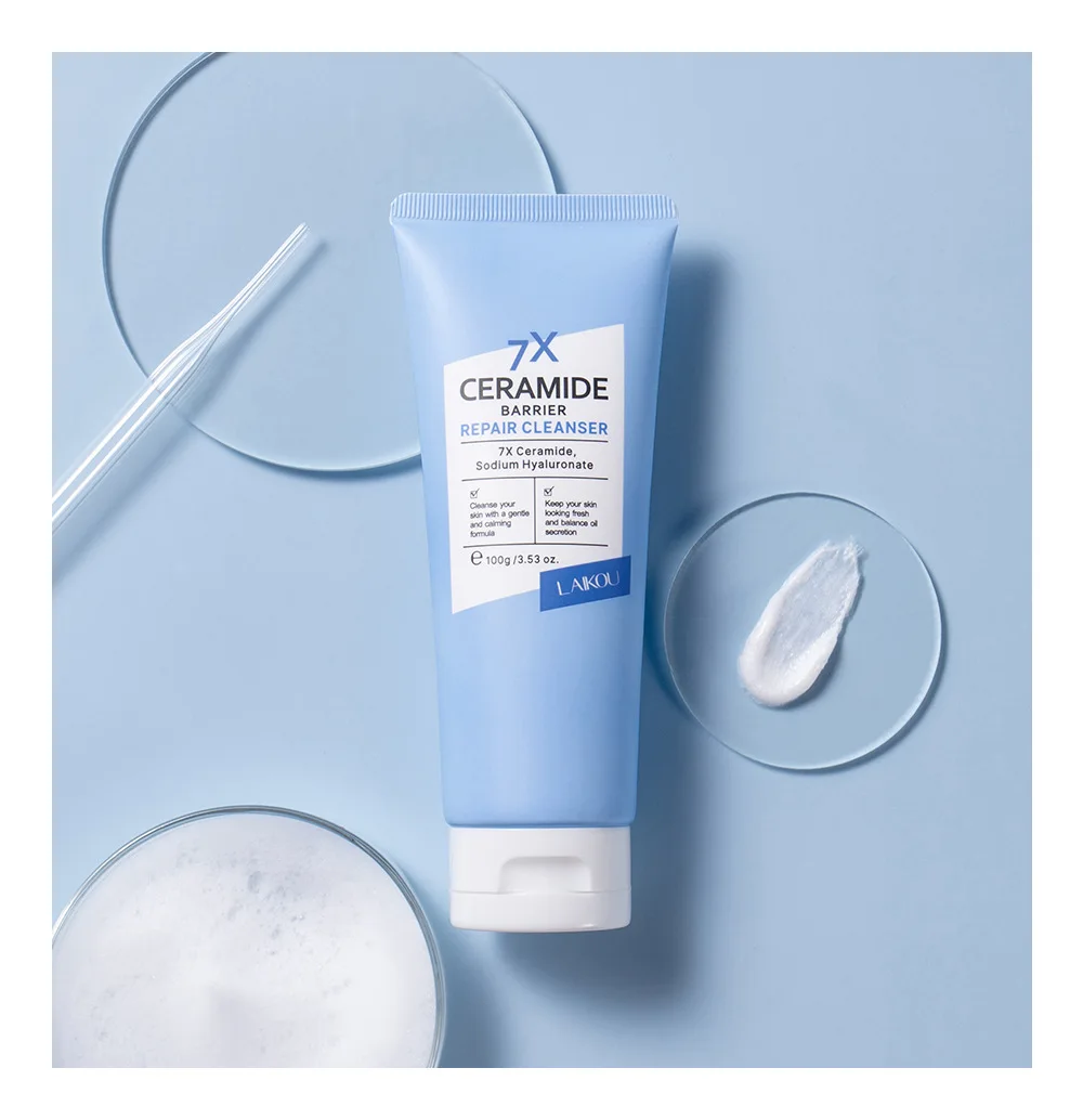LAIKOU Ceramide Face Wash, Deep Cleansing Moisturizing Facial Cleanser for Dry Skin, Hydrating Gentle Foaming Wash 100g