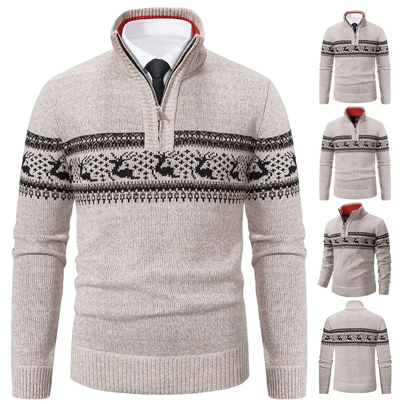 

Men's Cashmere Sweater Stand Collar Half Zipper Knitted Pullovers 2024 Autumn Winter Warm Sweater Male Tops Long Sleeve Jumpers