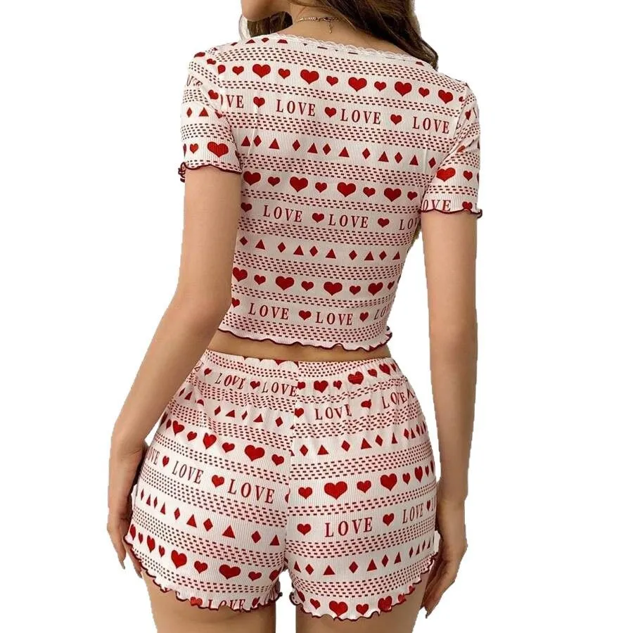 Pantaloncini a maniche corte a costine lavorati a maglia nuovi estivi da donna Set di vestiti per la casa Indumenti da notte Comodo materiale morbido e traspirante