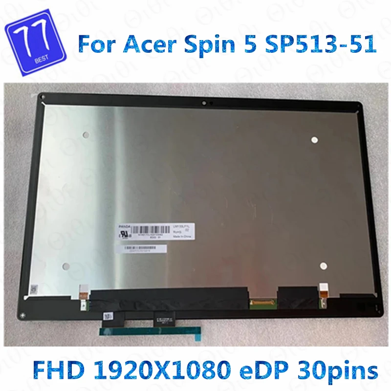 

13.3" Laptop LCD Matrix Assembly with Touch for Acer Spin 5 SP513 SP513-51 N16W1 LM133LF1L02 LM133LF1L01 EDP 30 Pins 1080P